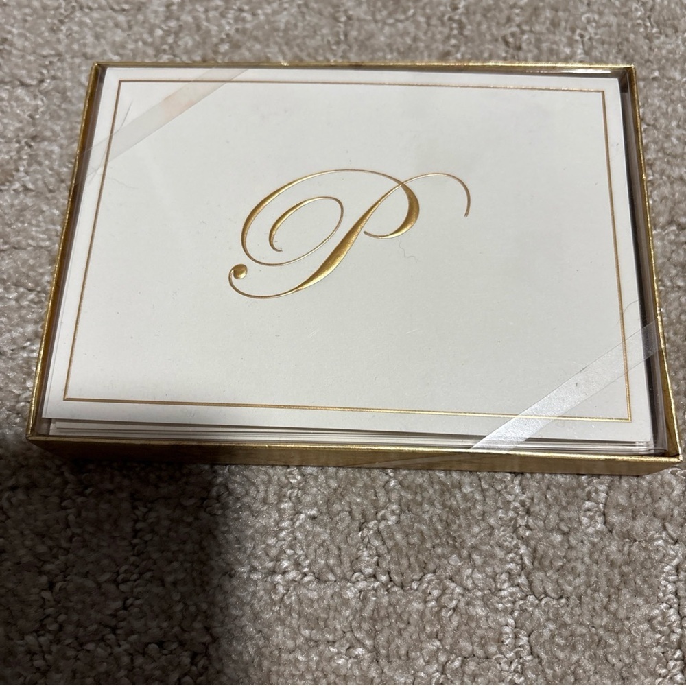 Caspari Gold Embossed Initial P Note Cards With Envelope 8 Ct